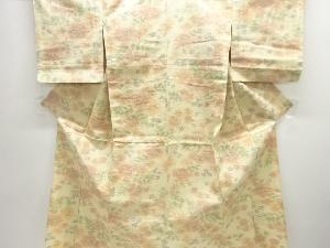 アンティーク　花模様織り出し手織り紬単衣着物